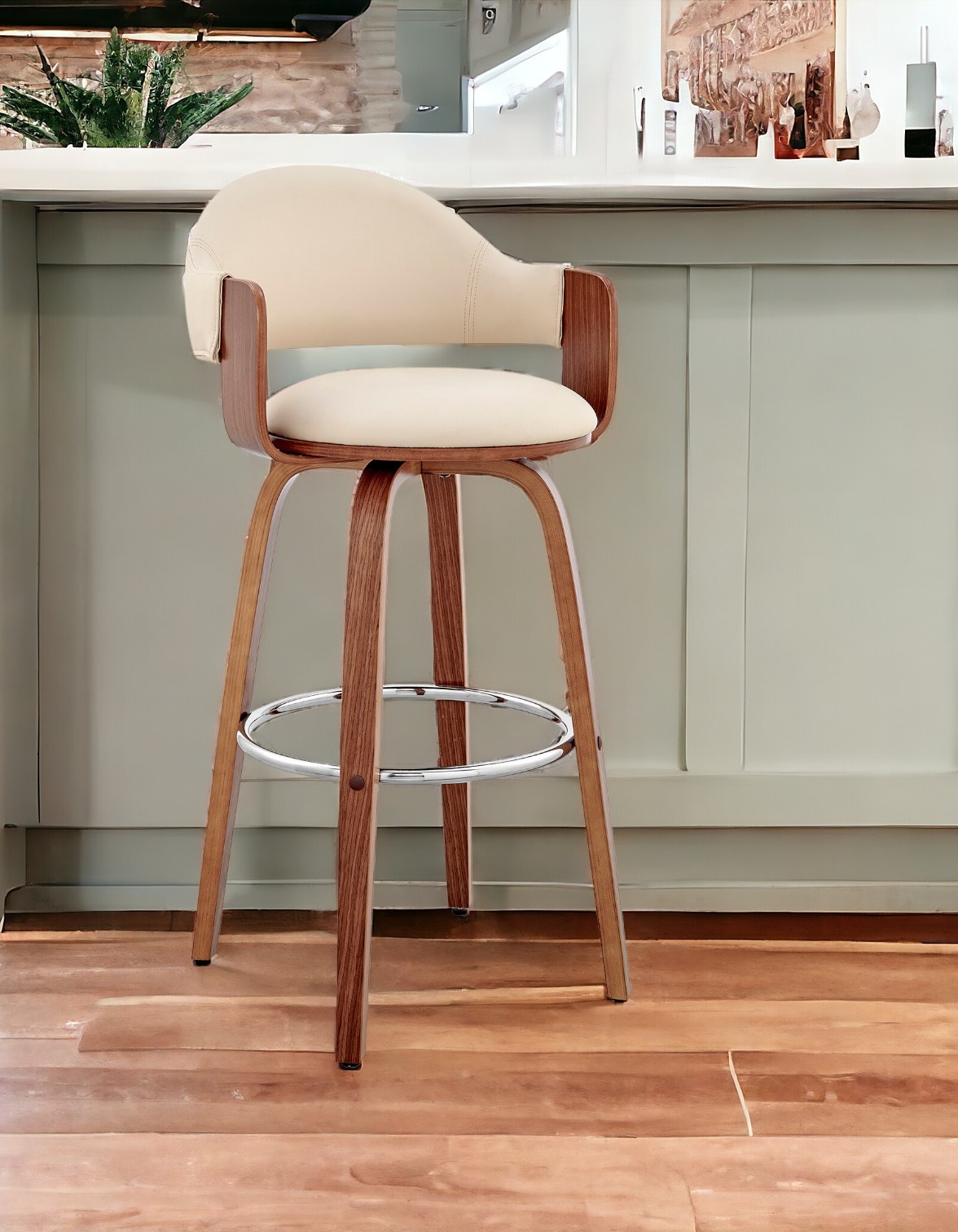 30 Inch Cream and Brown Swivel Bar Stool With Armrests 1 30 Inch Cream and Brown Swivel Bar Stool With Armrests