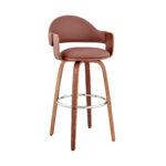 30 Inch Brown Swivel Walnut Faux Leather Bar Stool