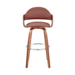 30 Inch Brown Swivel Walnut Faux Leather Bar Stool
