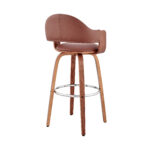 30 Inch Brown Swivel Walnut Faux Leather Bar Stool