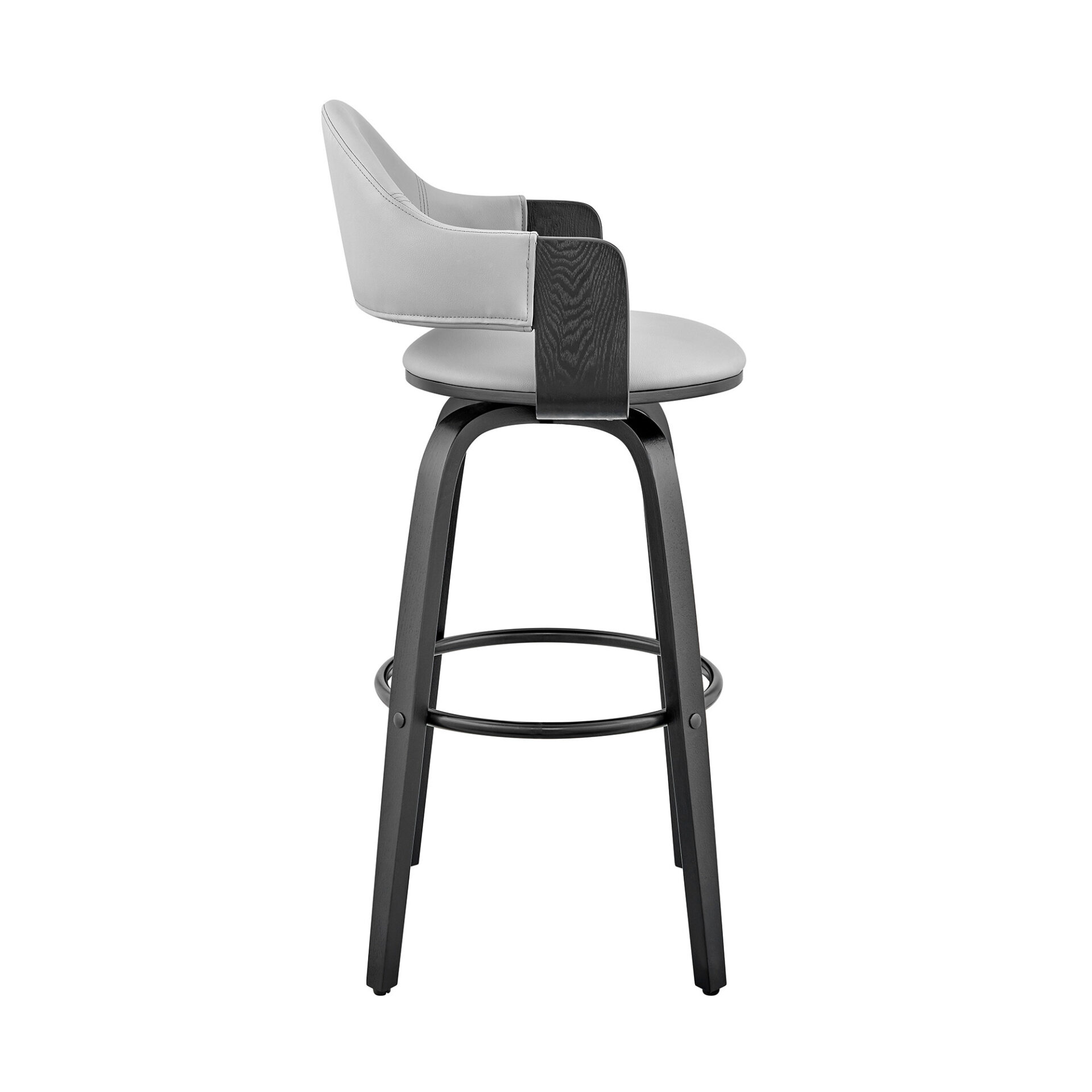24-Inch Gray and Black Adjustable Backless Faux Leather Bar Stool 4 24-Inch Gray and Black Adjustable Backless Faux Leather Bar Stool - Image 4