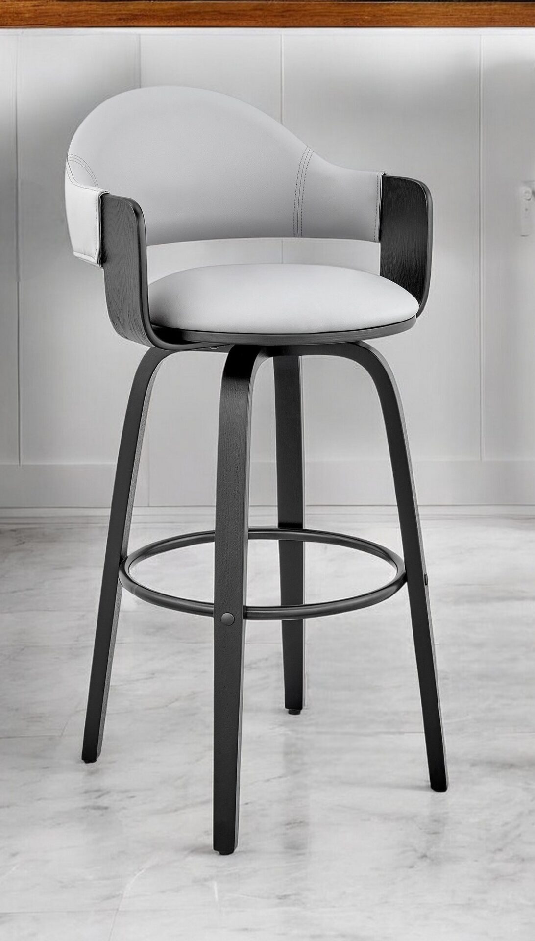 24-Inch Gray and Black Adjustable Backless Faux Leather Bar Stool 2 24-Inch Gray and Black Adjustable Backless Faux Leather Bar Stool - Image 2