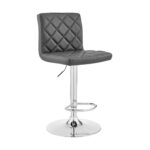 24” Gray Faux Leather Adjustable Swivel Bar Stool With Chrome Base