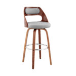 41 Inch Gray Faux Leather Swivel Bar Stool With Back