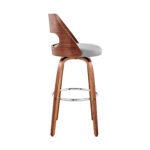 41 Inch Gray Faux Leather Swivel Bar Stool With Back