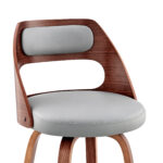 41 Inch Gray Faux Leather Swivel Bar Stool With Back