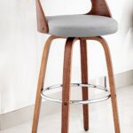 41 Inch Gray Faux Leather Swivel Bar Stool With Back
