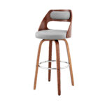 41 Inch Gray Faux Leather Swivel Bar Stool With Back