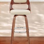 30-Inch Cream and Brown Swivel Bar Stool with Footrest