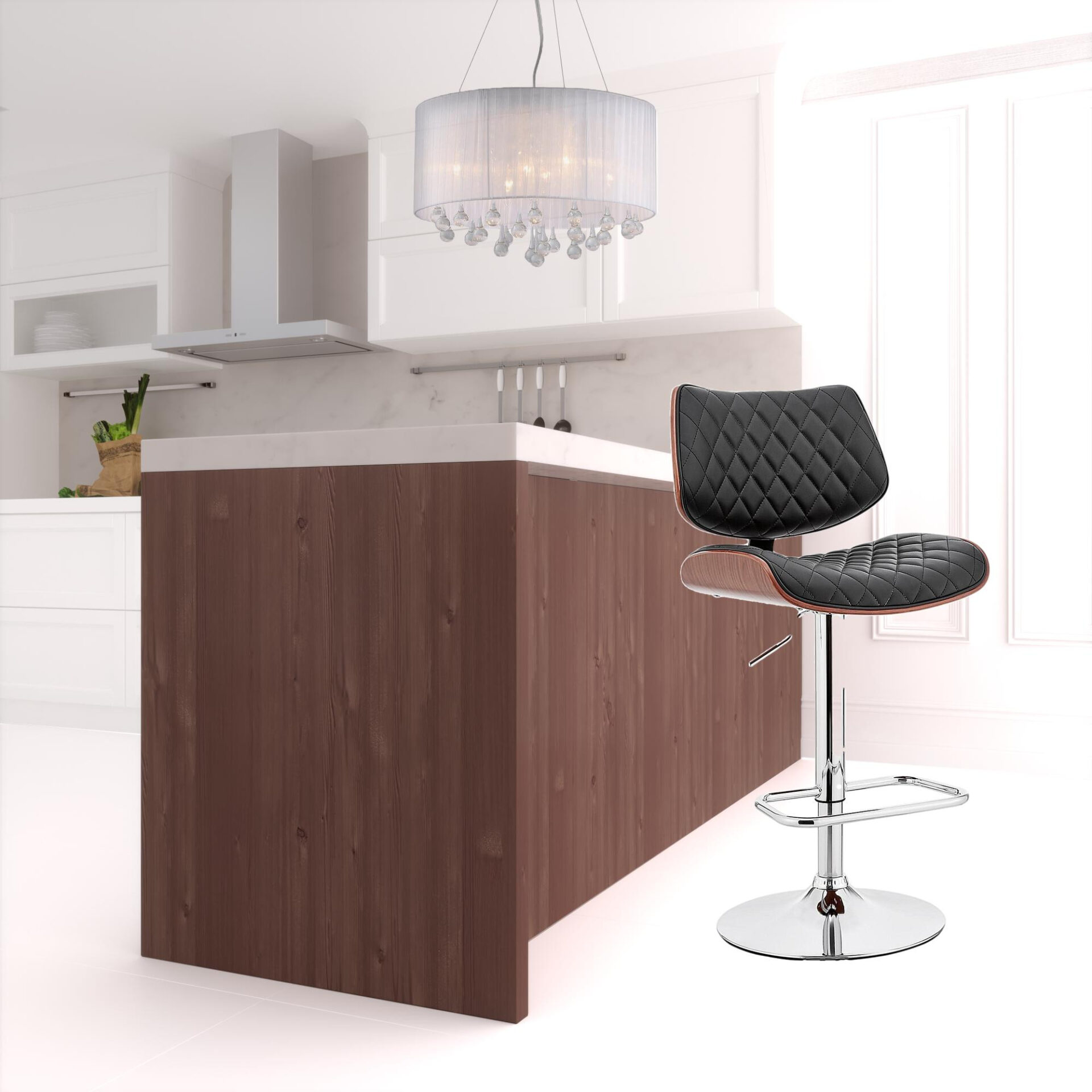 45" Black Faux Leather Adjustable Swivel Bar Stool With Back 2 45" Black Faux Leather Adjustable Swivel Bar Stool With Back - Image 2