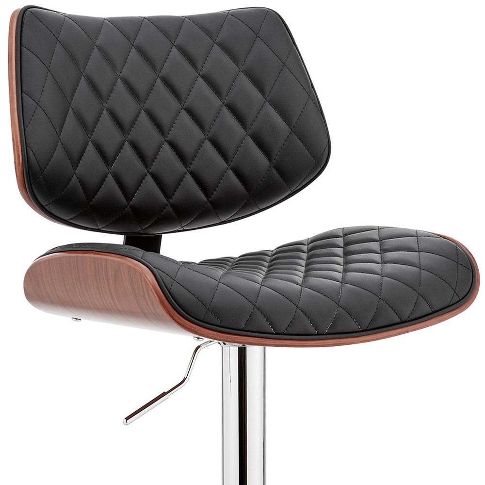45" Black Faux Leather Adjustable Swivel Bar Stool With Back 9 45" Black Faux Leather Adjustable Swivel Bar Stool With Back - Image 9