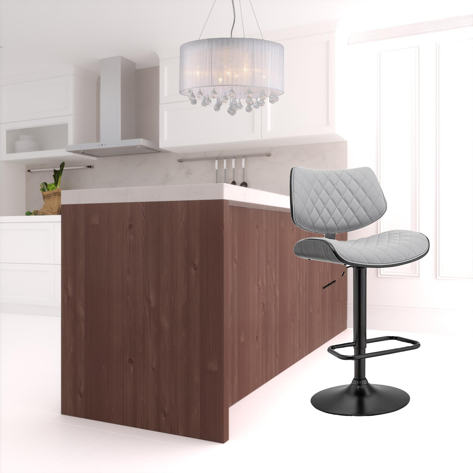 45" Gray Faux Leather Adjustable Swivel Bar Stool 2 45" Gray Faux Leather Adjustable Swivel Bar Stool - Image 2