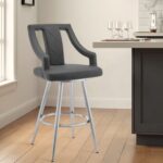 41 Inch Gray Faux Leather Swivel Counter Height Bar Stool