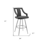 41 Inch Gray Faux Leather Swivel Counter Height Bar Stool