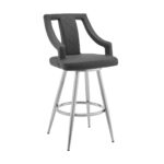 41 Inch Gray Faux Leather Swivel Counter Height Bar Stool