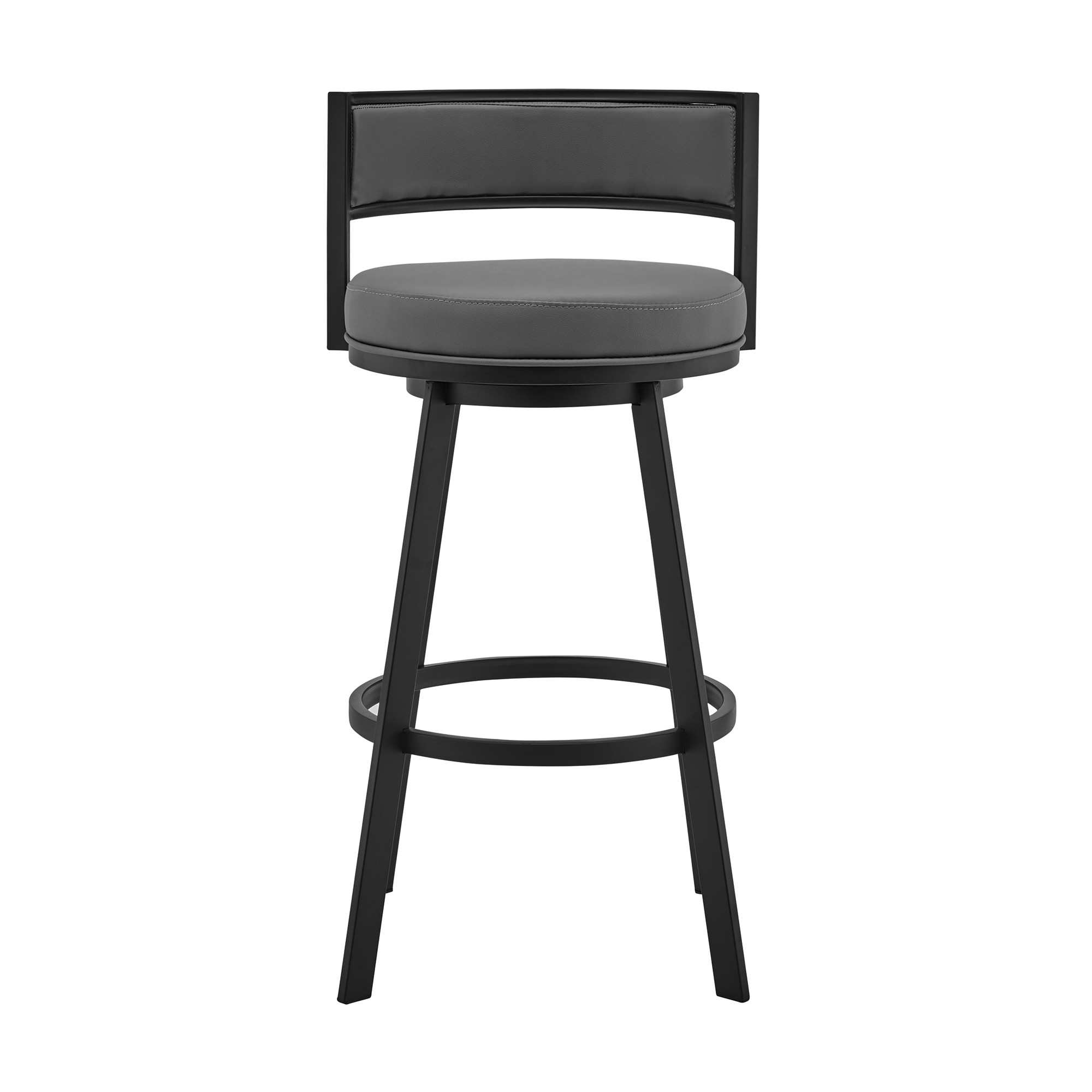 26" Gray Faux Leather Swivel Counter Height Bar Stool with Footrest 3 26" Gray Faux Leather Swivel Counter Height Bar Stool with Footrest - Image 3