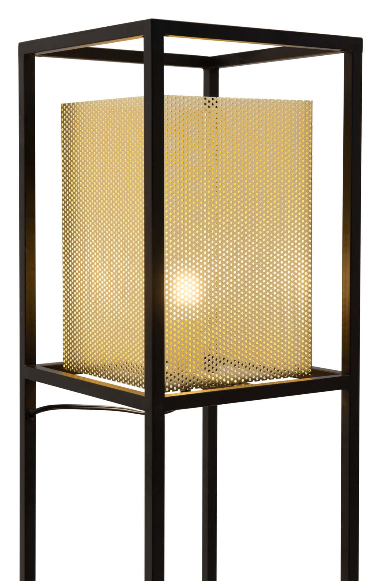 Gold and Black Floor Lamp with Steel Frame and Perforated Shade 7 Gold and Black Floor Lamp with Steel Frame and Perforated Shade - Image 7