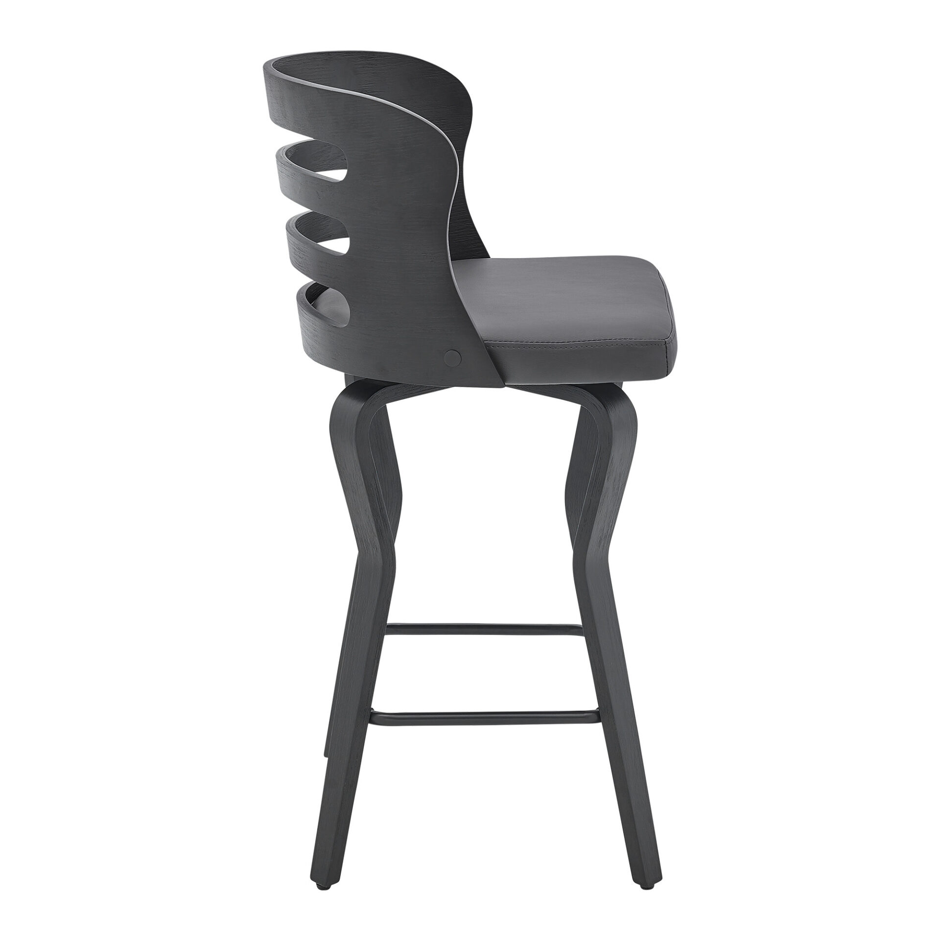 35" Gray Faux Leather Swivel Counter Height Bar Stool 4 35" Gray Faux Leather Swivel Counter Height Bar Stool - Image 4