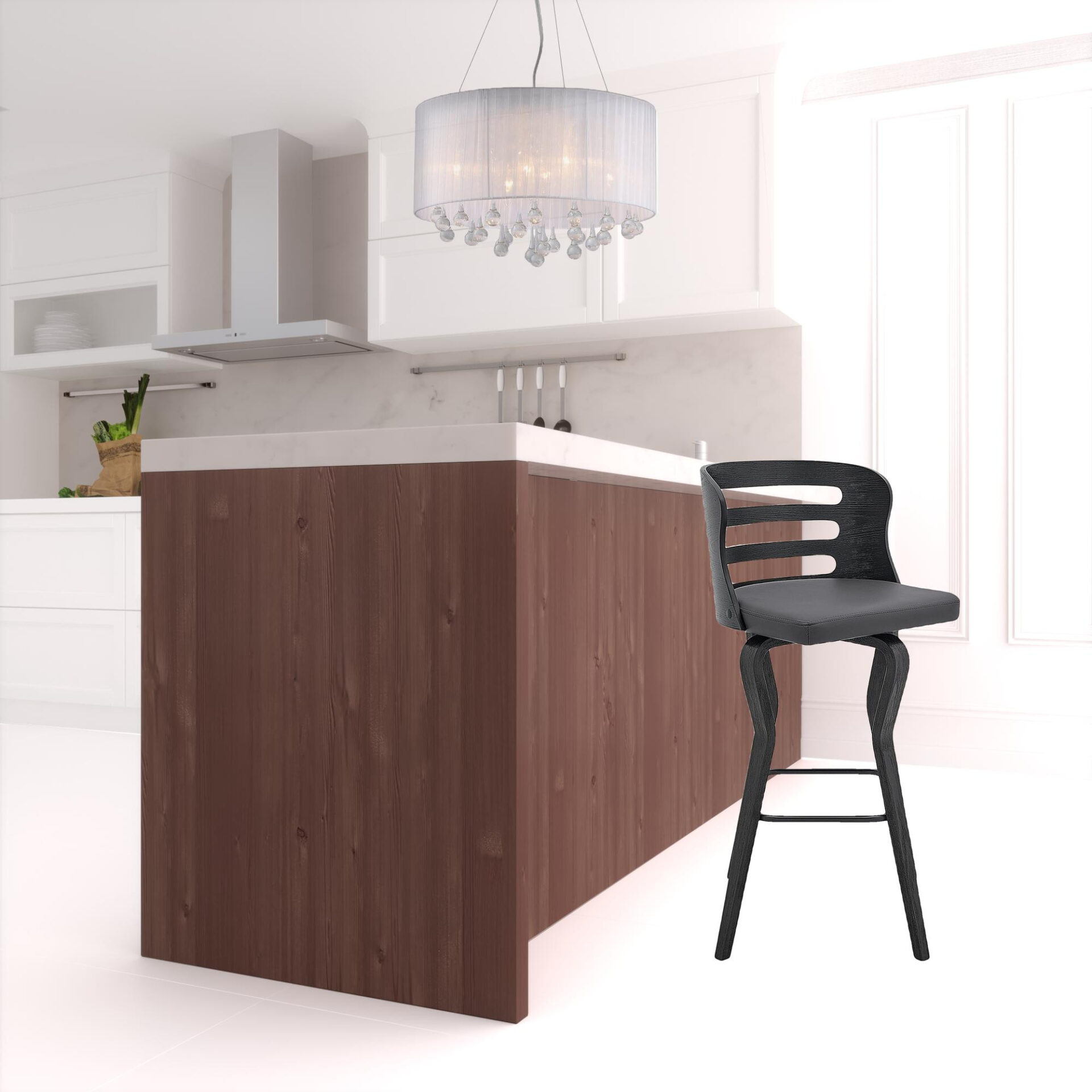 39" Matte Black And Gray Swivel Full Back Bar Stool 2 39" Matte Black And Gray Swivel Full Back Bar Stool - Image 2