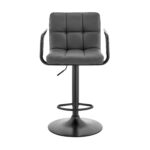 45 Inch Gray Faux Leather Adjustable Swivel Bar Stool With Arms