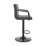 45 Inch Gray Faux Leather Adjustable Swivel Bar Stool With Arms