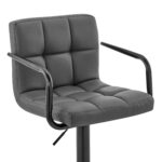 45 Inch Gray Faux Leather Adjustable Swivel Bar Stool With Arms