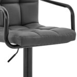 45 Inch Gray Faux Leather Adjustable Swivel Bar Stool With Arms