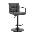 45 Inch Gray Faux Leather Adjustable Swivel Bar Stool With Arms