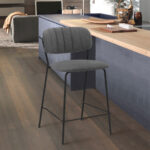 26" Modern Gray Faux Leather Bar Stool with Black Frame
