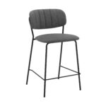 26" Modern Gray Faux Leather Bar Stool with Black Frame