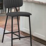 26-Inch Gray and Black Faux Leather Bar Stool