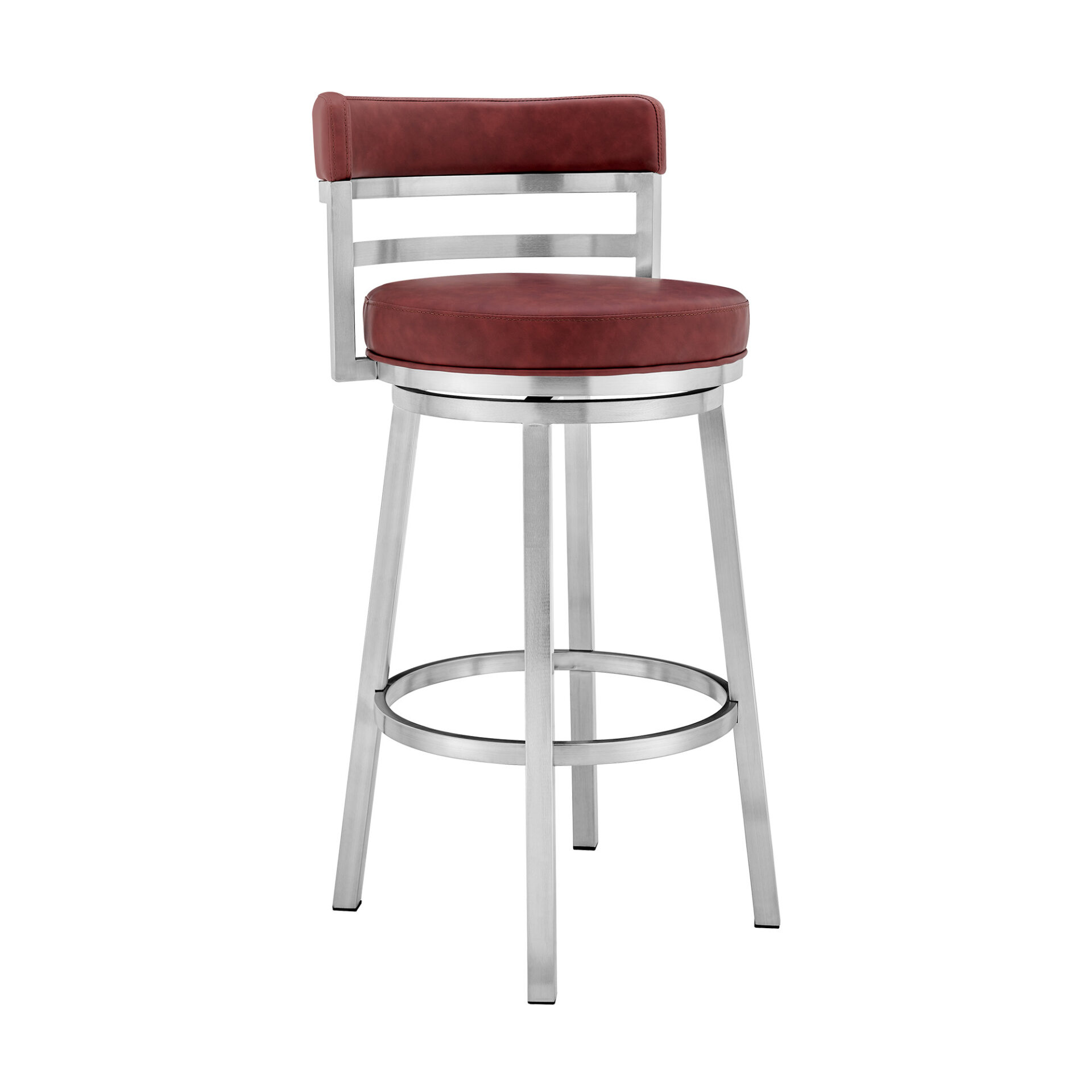 26" Red and Silver Swivel Counter Height Bar Stool with Footrest 1 26" Red and Silver Swivel Counter Height Bar Stool with Footrest