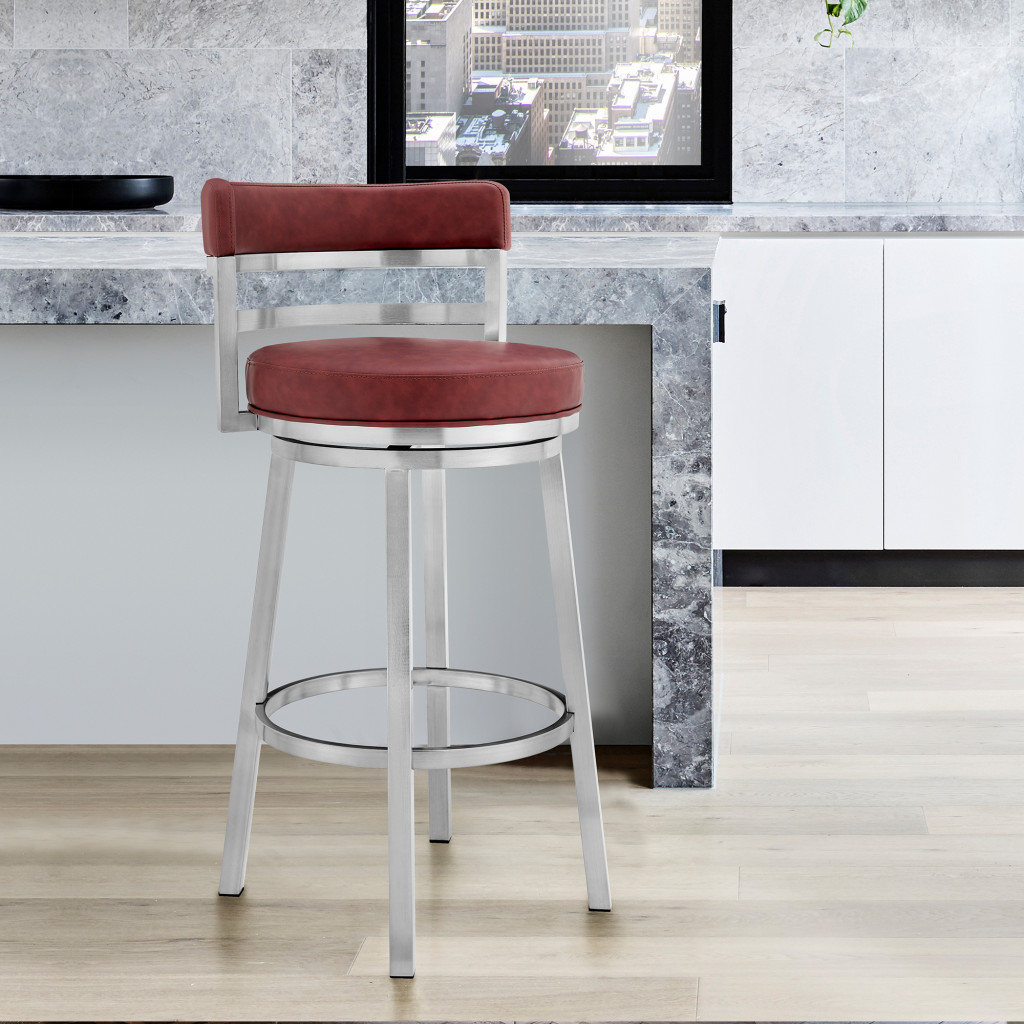 26" Red and Silver Swivel Counter Height Bar Stool with Footrest 9 26" Red and Silver Swivel Counter Height Bar Stool with Footrest - Image 9