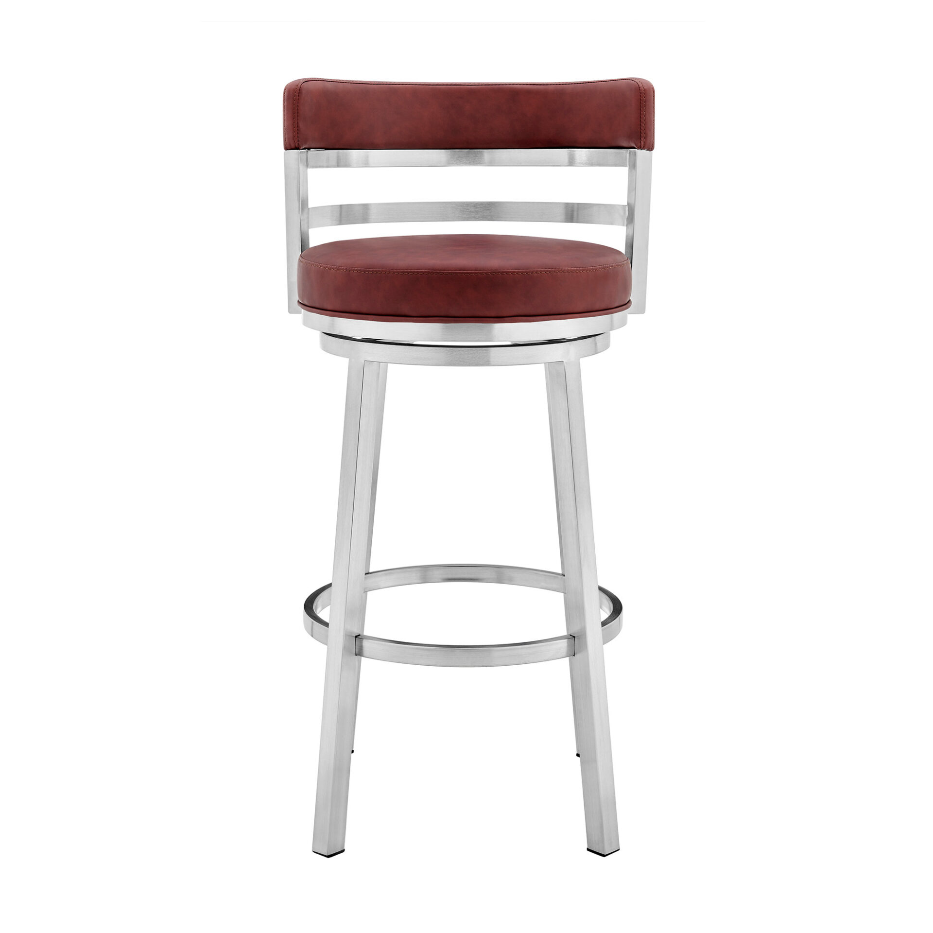 26" Red and Silver Swivel Counter Height Bar Stool with Footrest 3 26" Red and Silver Swivel Counter Height Bar Stool with Footrest - Image 3