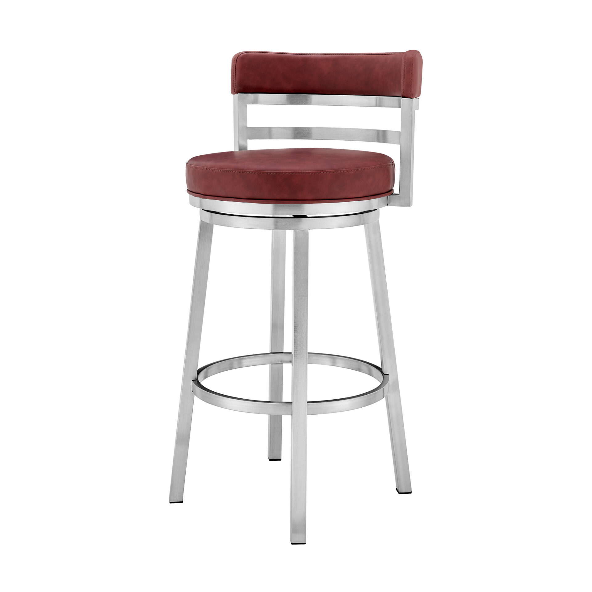 26" Red and Silver Swivel Counter Height Bar Stool with Footrest 8 26" Red and Silver Swivel Counter Height Bar Stool with Footrest - Image 8