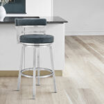 30" Blue Faux Leather Swivel Low Back Bar Stool