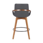 26 Inch Gray Faux Leather and Walnut Wood Swivel Bar Stool 16 26 Inch Gray Faux Leather and Walnut Wood Swivel Bar Stool