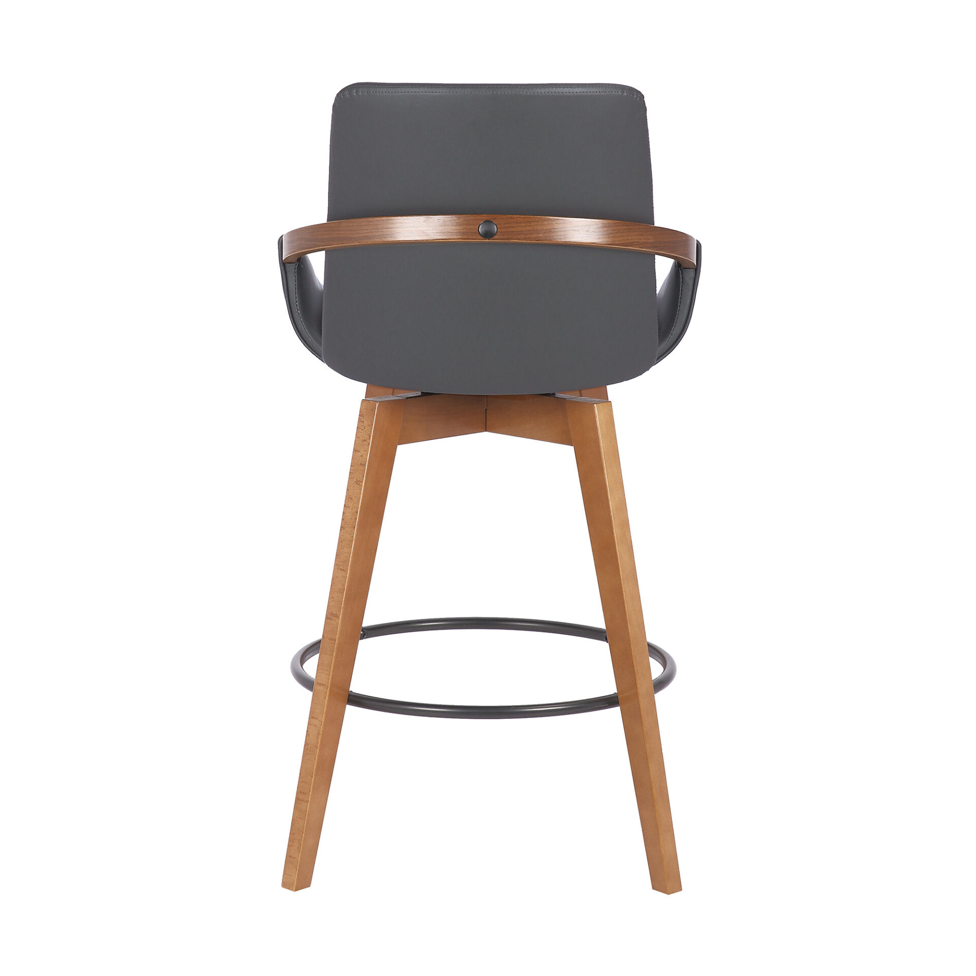 26 Inch Gray Faux Leather and Walnut Wood Swivel Bar Stool 7 26 Inch Gray Faux Leather and Walnut Wood Swivel Bar Stool - Image 7