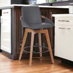 26 Inch Gray Faux Leather and Walnut Wood Swivel Bar Stool 11 26 Inch Gray Faux Leather and Walnut Wood Swivel Bar Stool