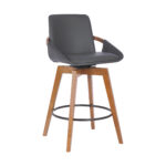 26 Inch Gray Faux Leather and Walnut Wood Swivel Bar Stool 10 26 Inch Gray Faux Leather and Walnut Wood Swivel Bar Stool