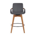 26 Inch Gray Faux Leather and Walnut Wood Swivel Bar Stool 13 26 Inch Gray Faux Leather and Walnut Wood Swivel Bar Stool