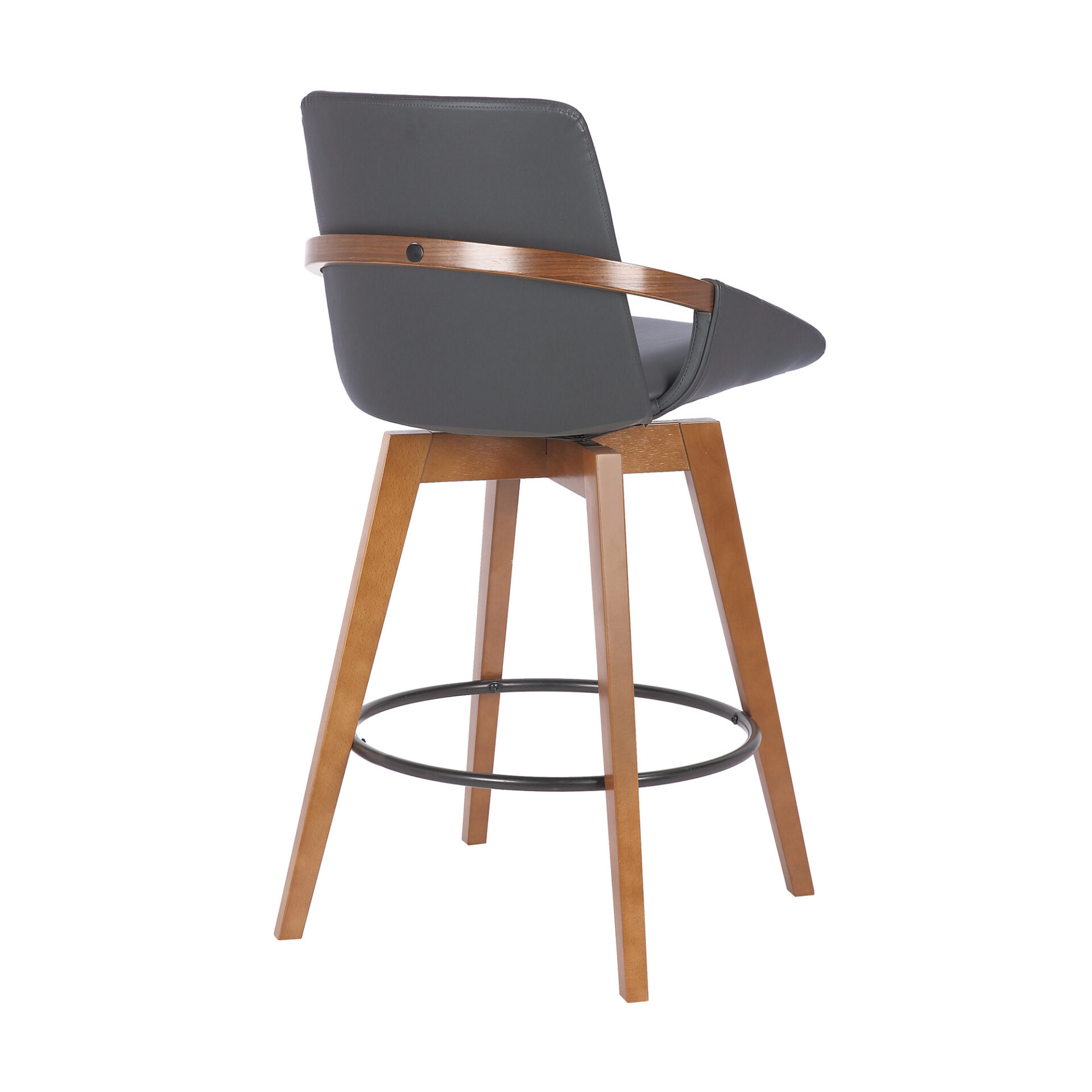 26 Inch Gray Faux Leather and Walnut Wood Swivel Bar Stool 6 26 Inch Gray Faux Leather and Walnut Wood Swivel Bar Stool - Image 6