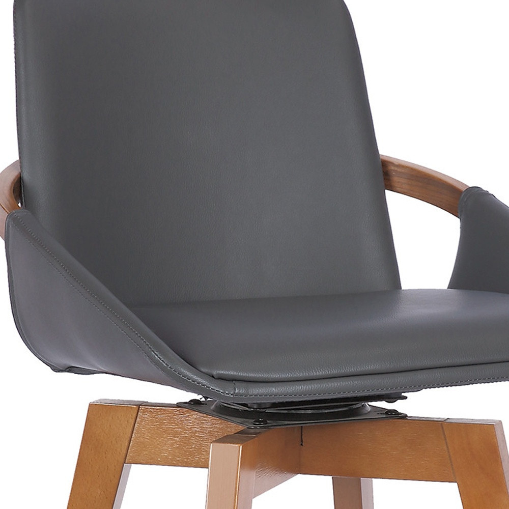 26 Inch Gray Faux Leather and Walnut Wood Swivel Bar Stool 8 26 Inch Gray Faux Leather and Walnut Wood Swivel Bar Stool - Image 8