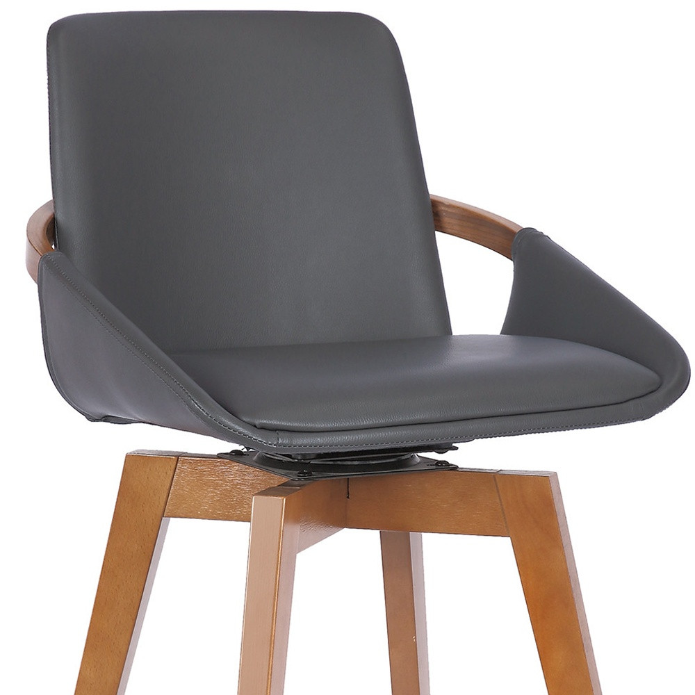 26 Inch Gray Faux Leather and Walnut Wood Swivel Bar Stool 9 26 Inch Gray Faux Leather and Walnut Wood Swivel Bar Stool - Image 9