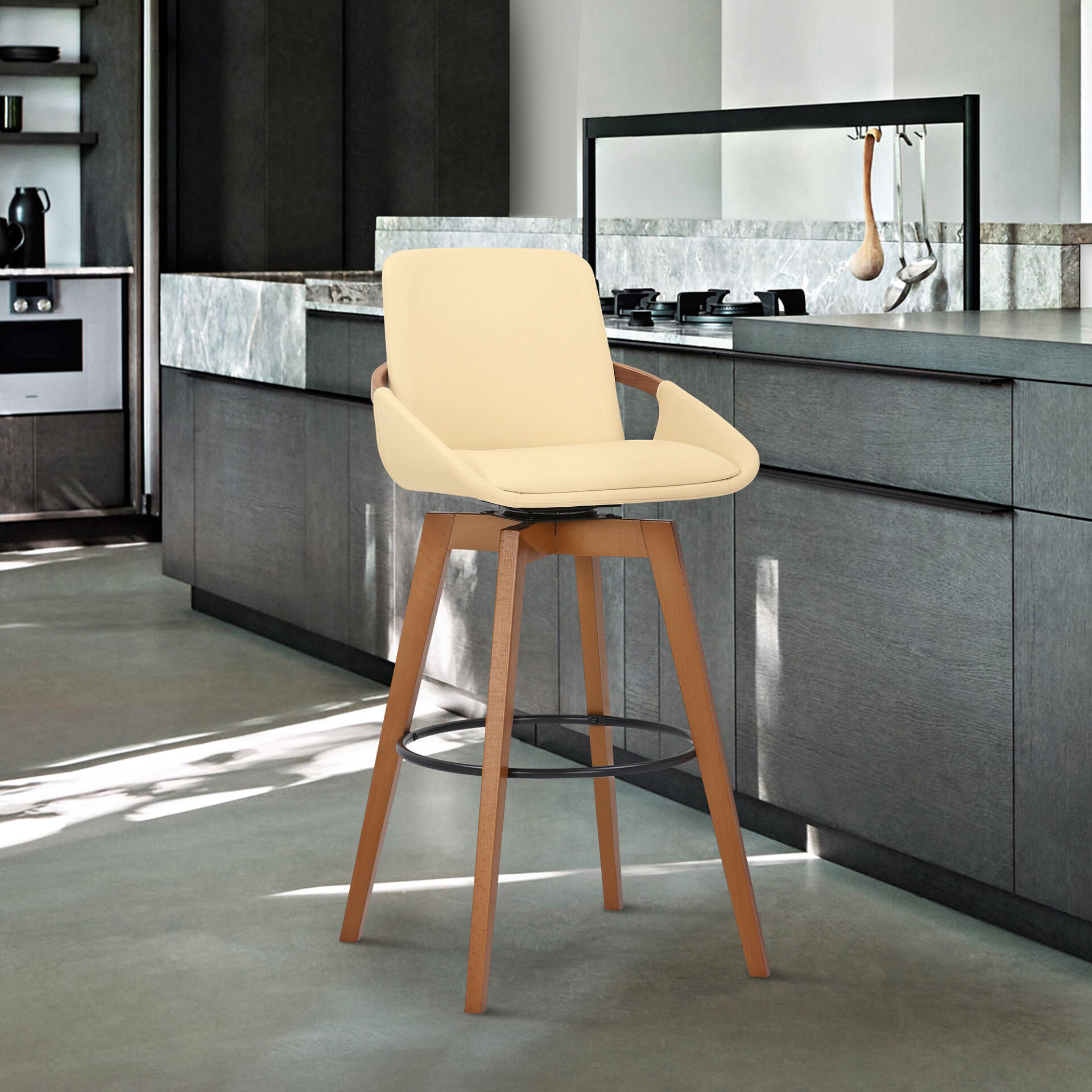 27-Inch Cream and Black Iron Swivel Counter Height Bar Stool 9 27-Inch Cream and Black Iron Swivel Counter Height Bar Stool - Image 9