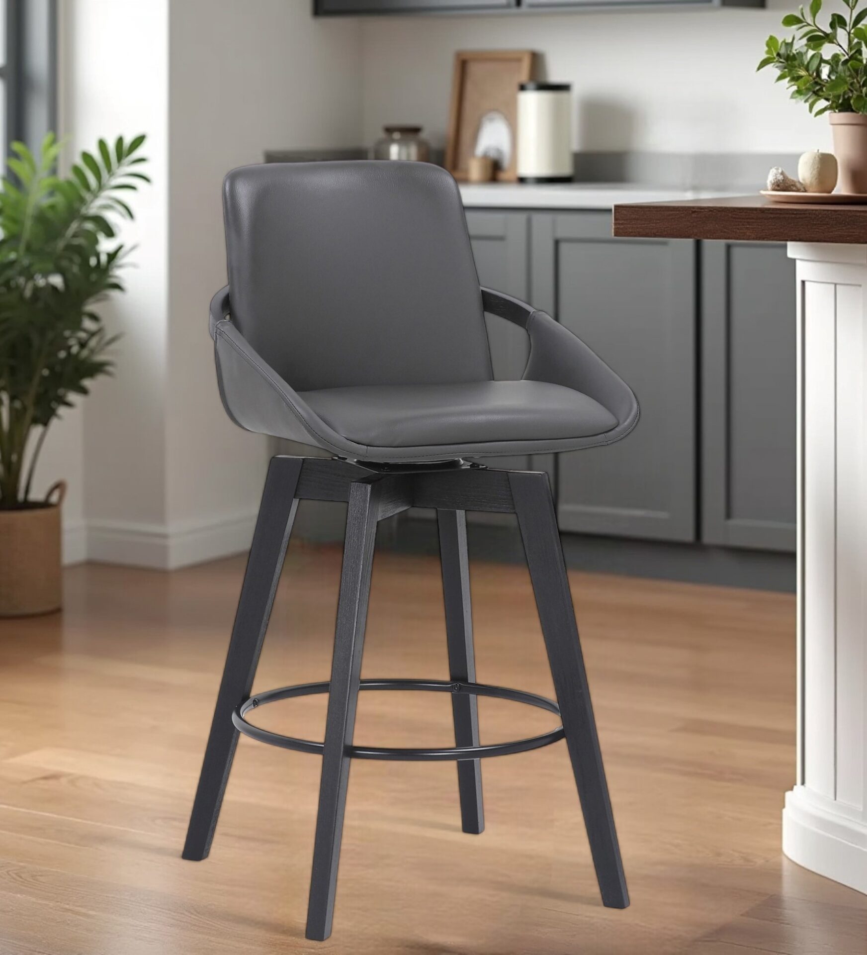 27-Inch Gray and Black Faux Leather Swivel Bar Stool 1 27-Inch Gray and Black Faux Leather Swivel Bar Stool
