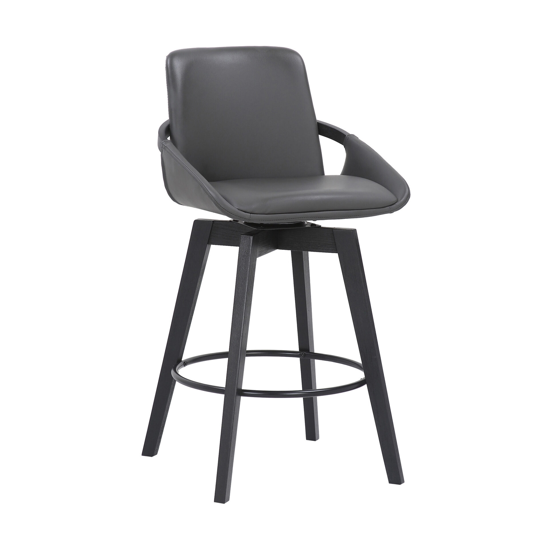 27-Inch Gray and Black Faux Leather Swivel Bar Stool 2 27-Inch Gray and Black Faux Leather Swivel Bar Stool - Image 2