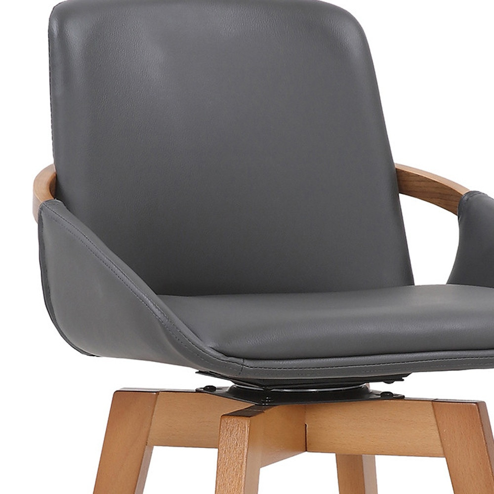 30 Inch Gray Faux Leather and Walnut Wood Swivel Bar Stool 7 30 Inch Gray Faux Leather and Walnut Wood Swivel Bar Stool - Image 7
