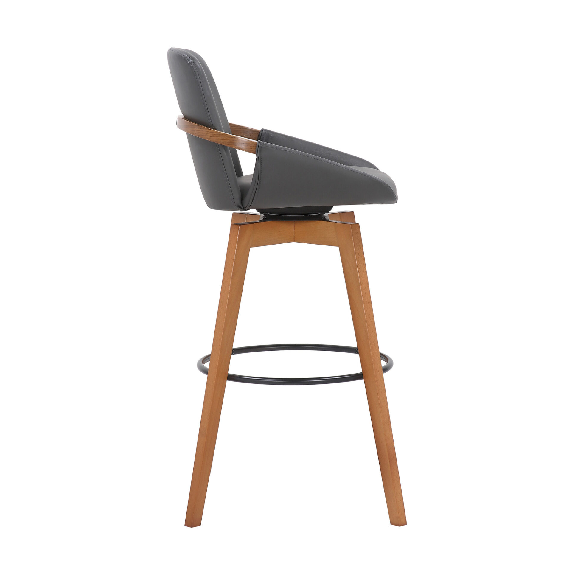 30 Inch Gray Faux Leather and Walnut Wood Swivel Bar Stool 4 30 Inch Gray Faux Leather and Walnut Wood Swivel Bar Stool - Image 4
