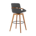 30 Inch Gray Faux Leather and Walnut Wood Swivel Bar Stool 14 30 Inch Gray Faux Leather and Walnut Wood Swivel Bar Stool